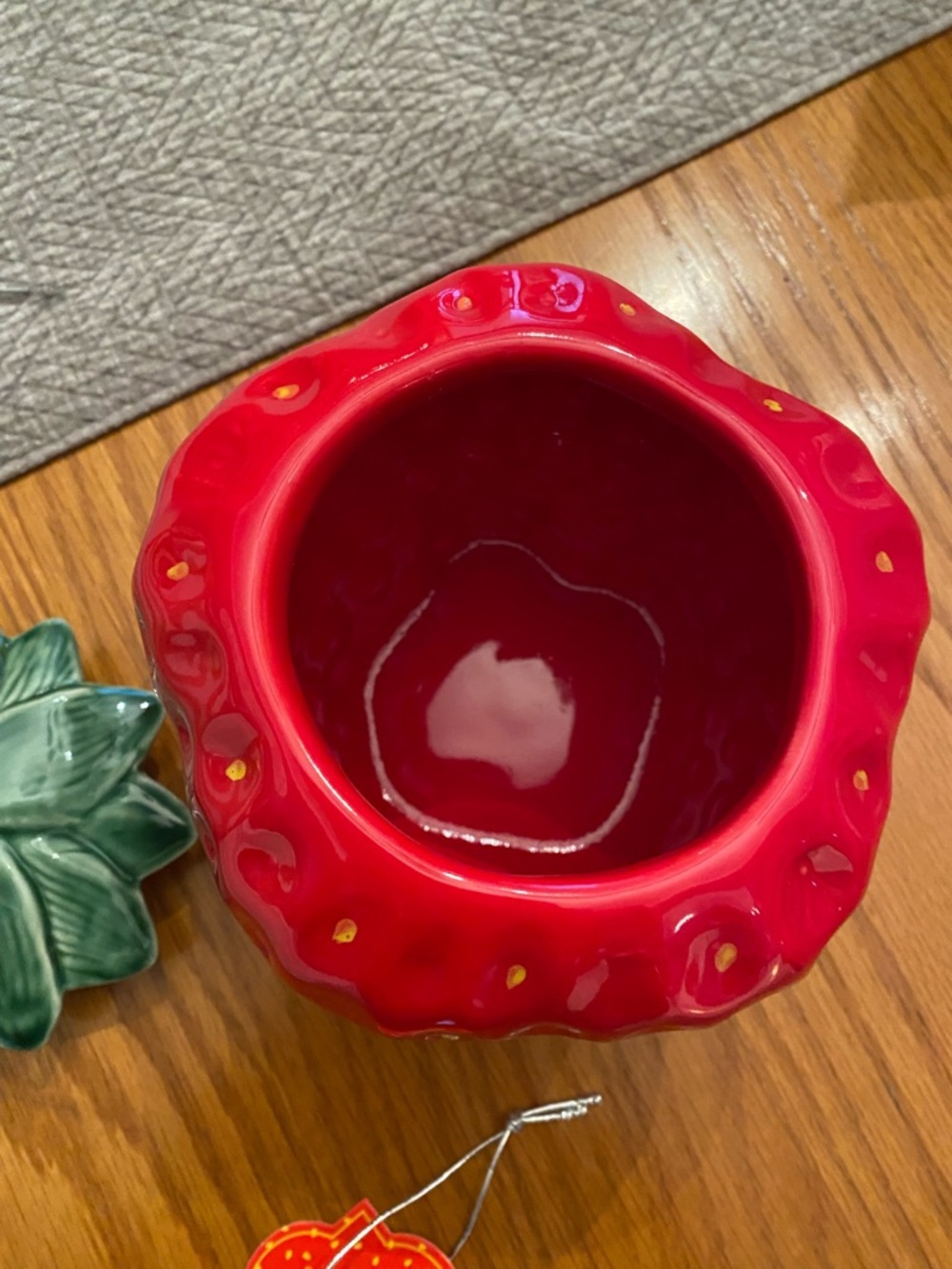 10 Strawberry Street Red Ceramic Strawberry Jar with Green Leaf Lid - Picture 5 of 6